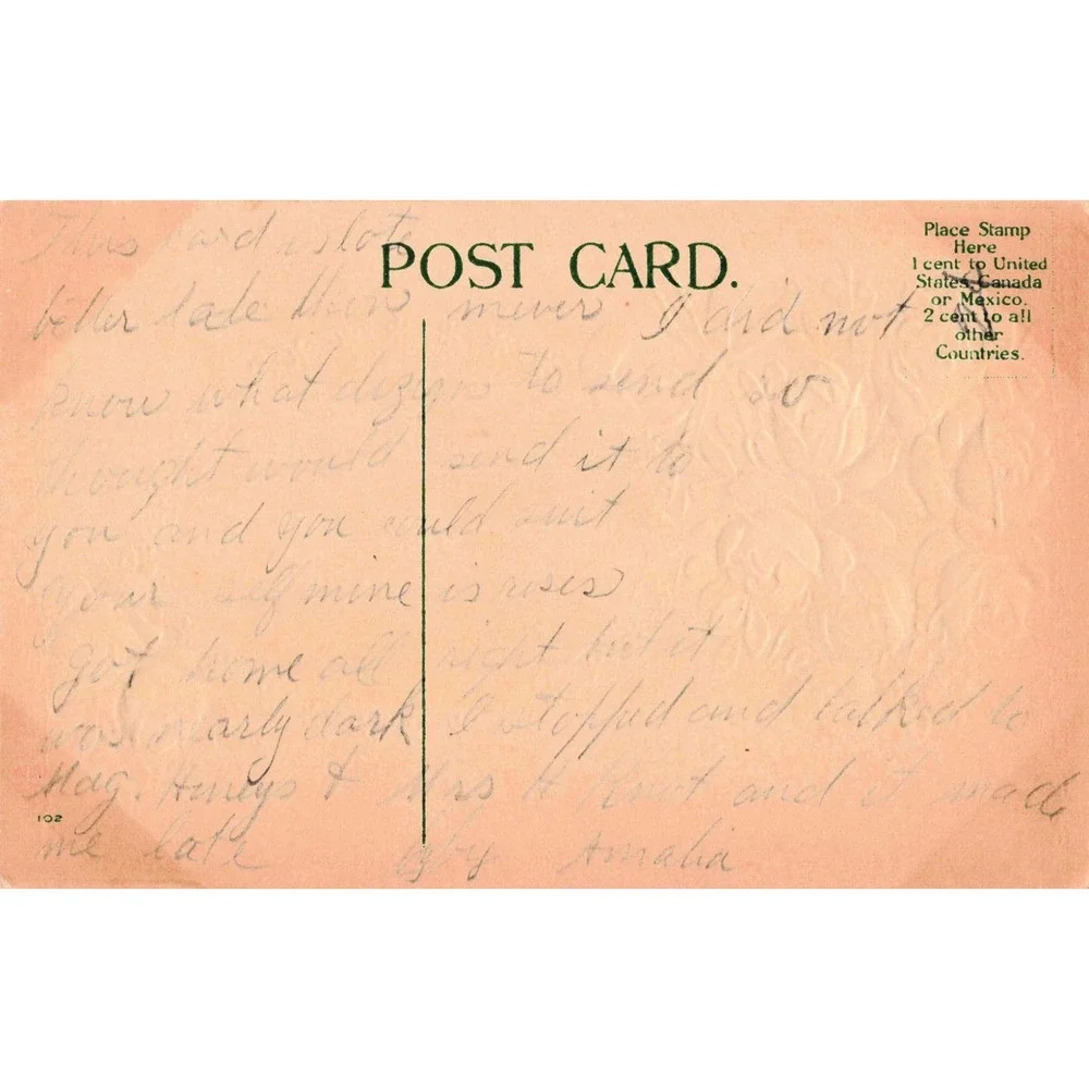 Vintage Best Birthday Wishes Postcard Embossed Pink Roses Orchard Scene VG